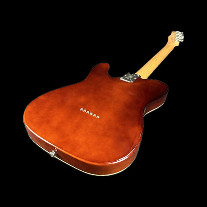 Back angle of Reverend Eastsider T "E" Gloss Red Sparkle Tone Shop Exclusive.