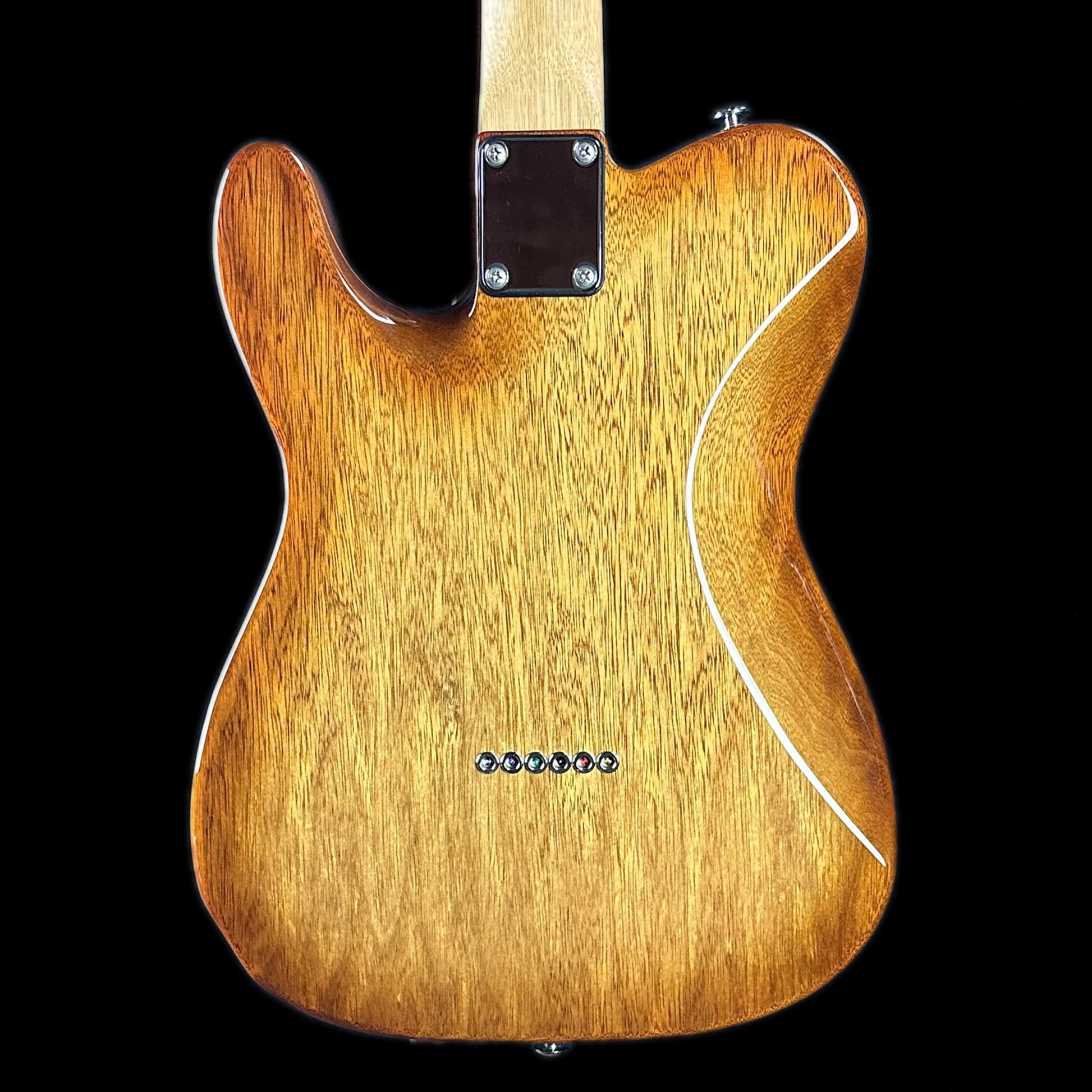 Back of body of Used Suhr Classic T Custom P90 Korina w/Spalted Maple Top.