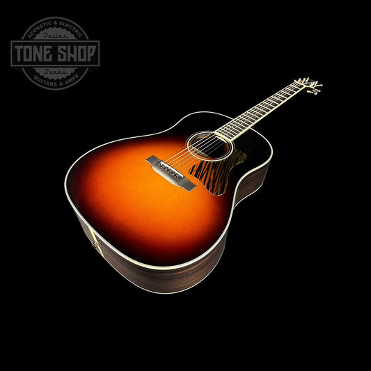 Front angle of Collings CJ Rosewood Tigerstripe Pickguard Sunburst.