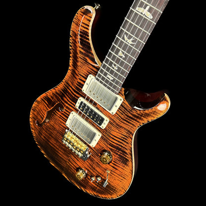 Front angle of PRS Special Semi-hollow Orange Tiger.