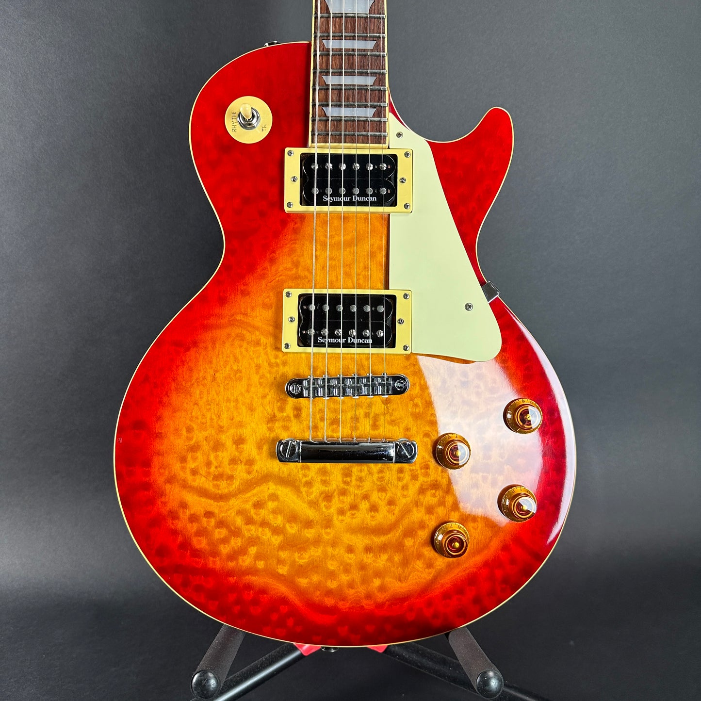 Front of Used Epiphone Les Paul Standard Cherry Burst.
