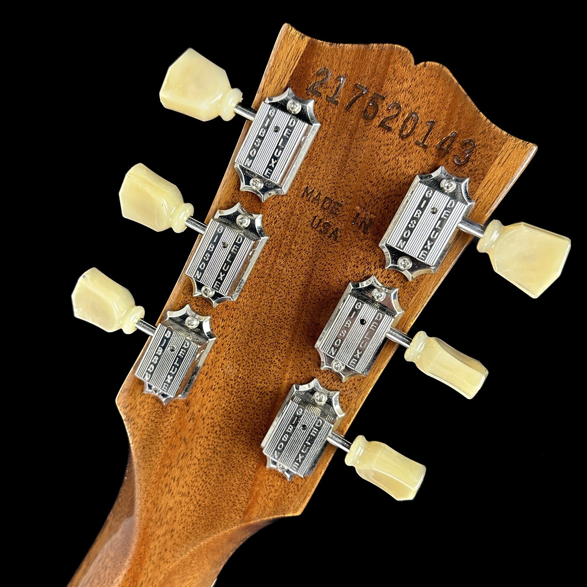 Back of headstock of Used 2022 Gibson Les Paul Standard 50's Gold Top.