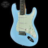 Front angle of Used 2026 Fender Vintera III 60's Strat Daphne Blue.
