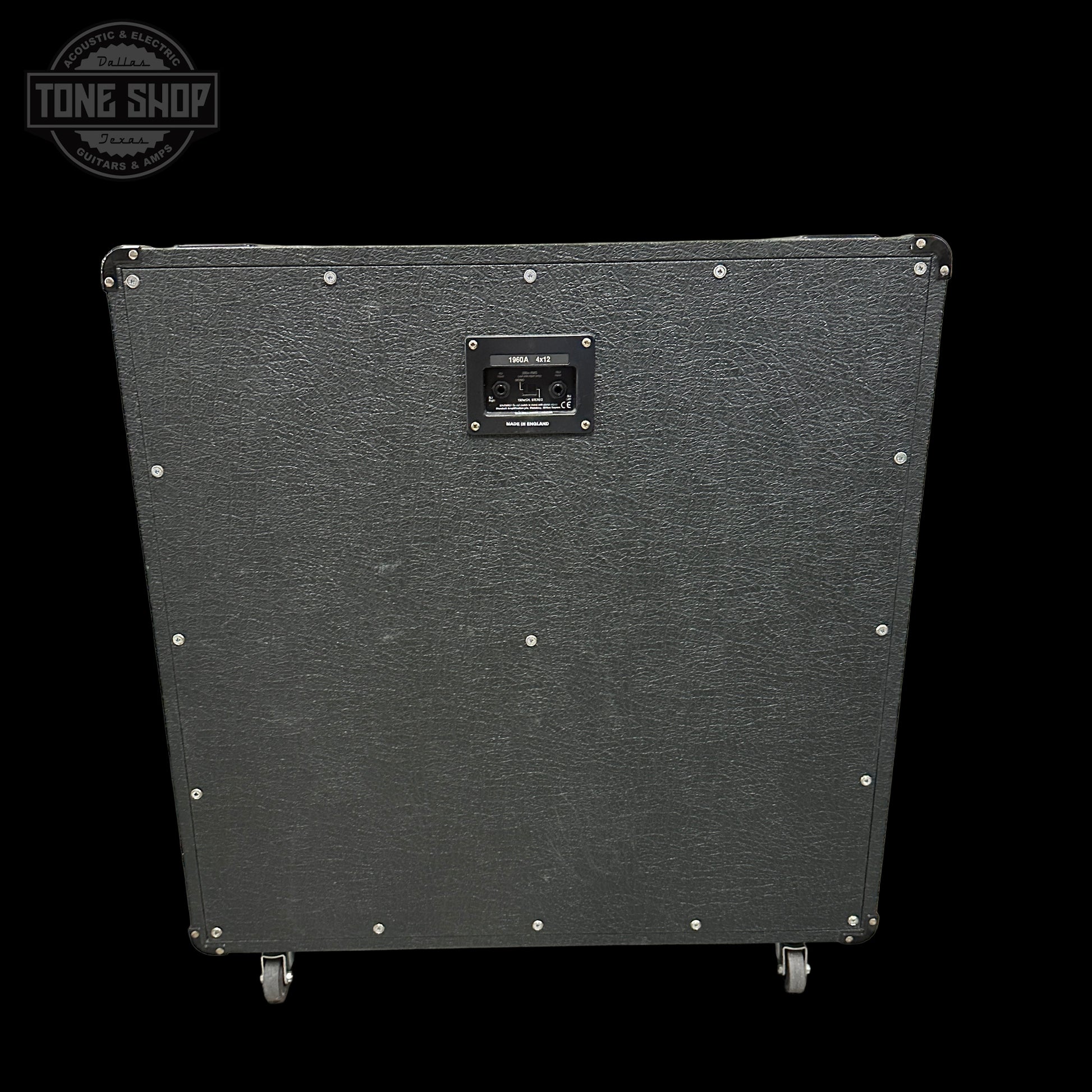 Guitar amplifier cabinet with brand logo in the corner