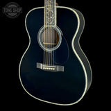 Front angle of Martin Custom Shop 45 Style OM Tree of Life Black.