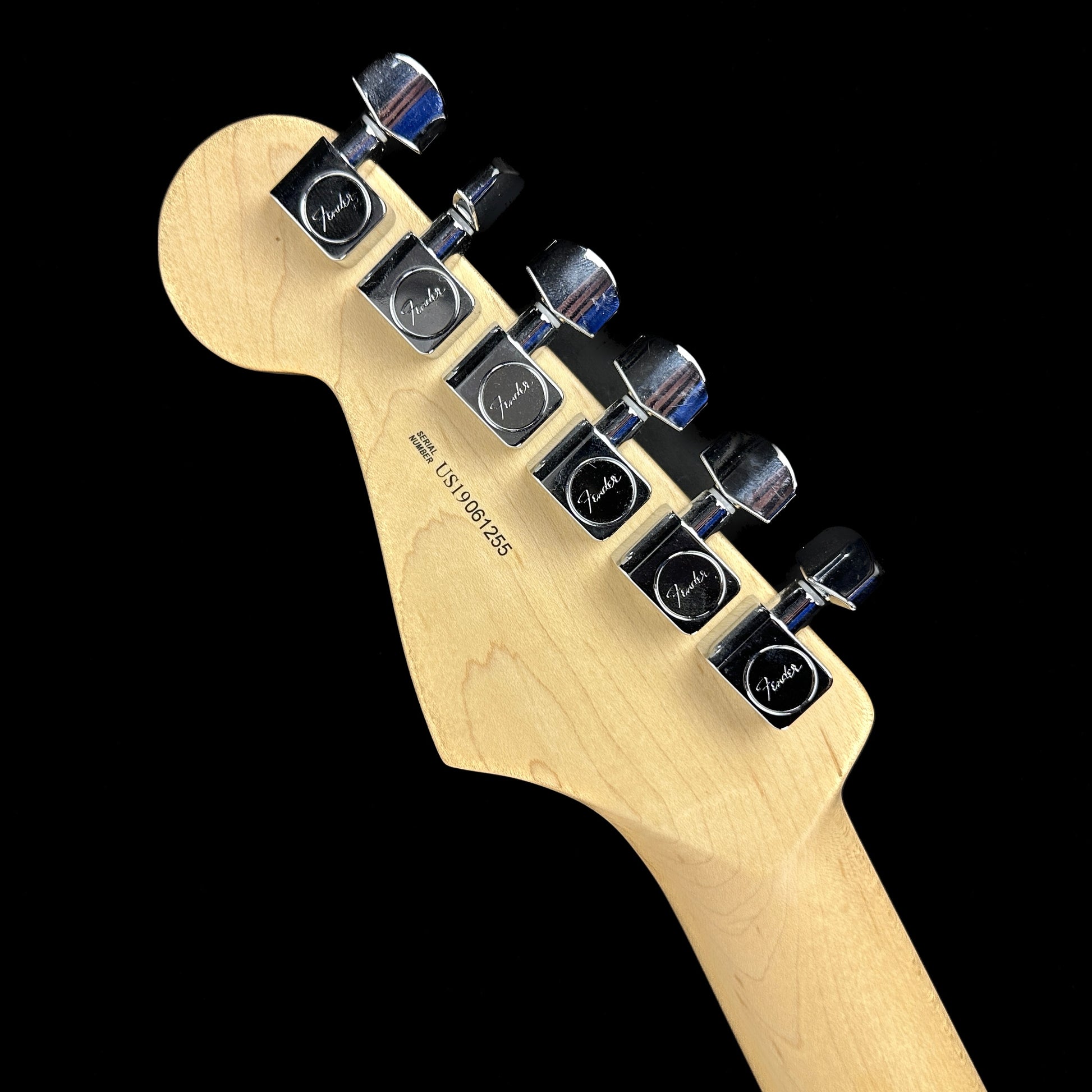 Back of headstock of Used 2019 Fender American Pro Stratocaster HSS 3-Color Sunburst.
