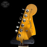 Headstock of Used 2025 Fender American Classic Jazzmaster Shoreline Gold.