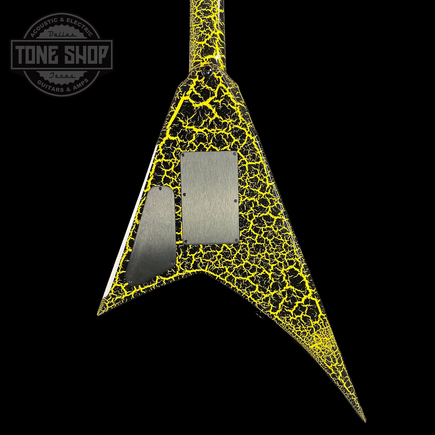 Back of body of Jackson Custom Shop Limited Edition Randy Rhoads Nos Black With Yellow Crackle.