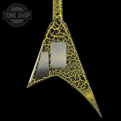 Back of body of Jackson Custom Shop Limited Edition Randy Rhoads Nos Black With Yellow Crackle.