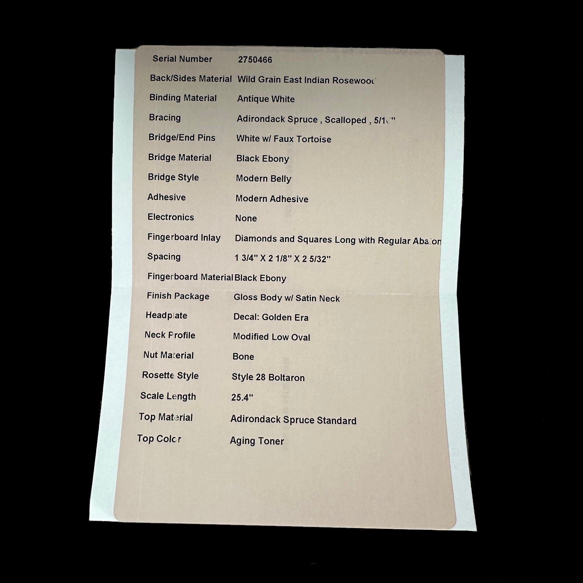 Spec sheet for Martin Custom Shop 28 Style 0000 Adirondack/WEIR.