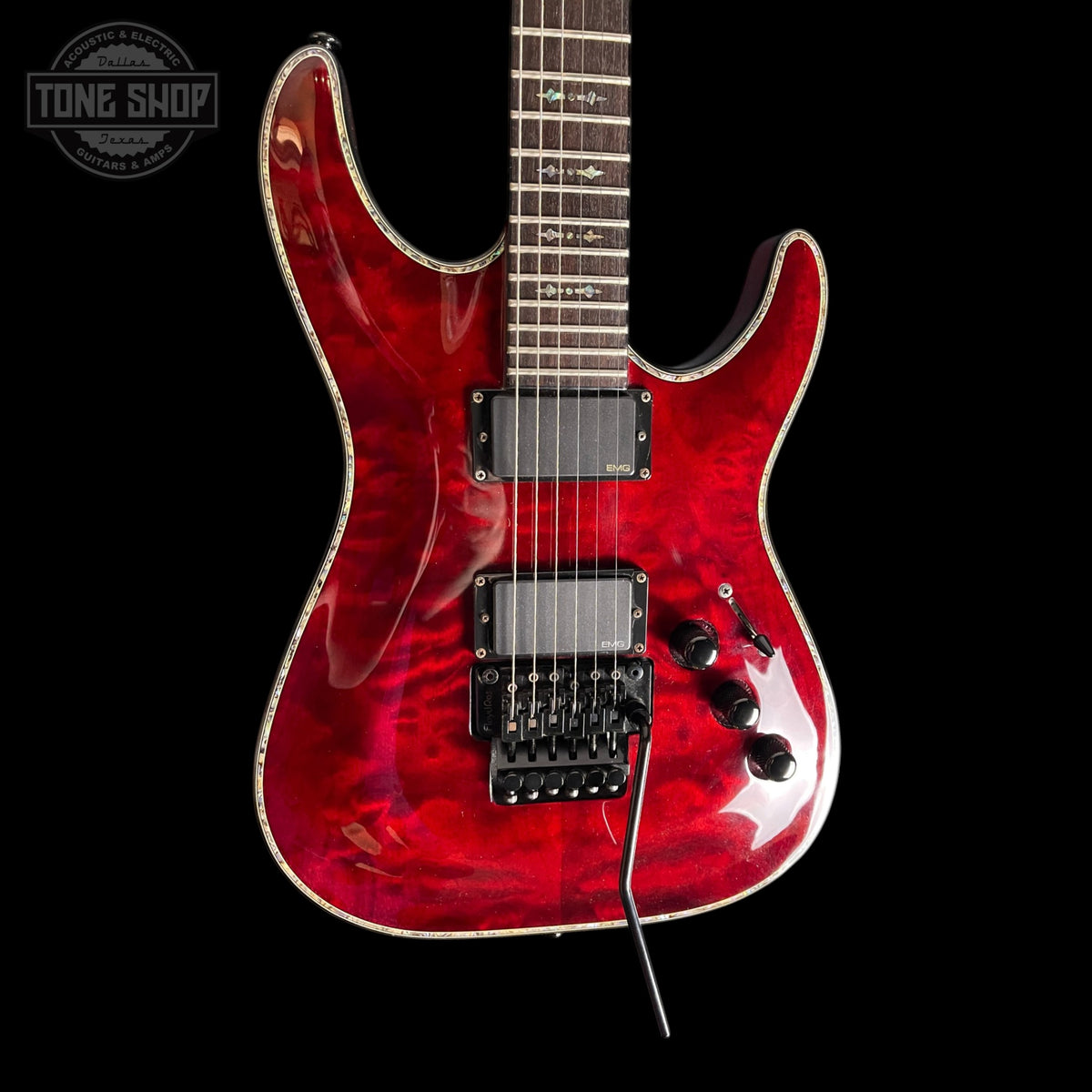 Front of Used 2008 Schecter Hellraiser Diamond Series Black Cherry Burst Quilt TSS7790.