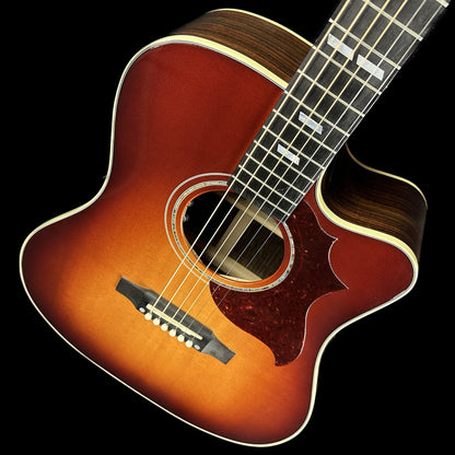 Front angle of Used Gibson Hummingbird M Rosewood Burst.