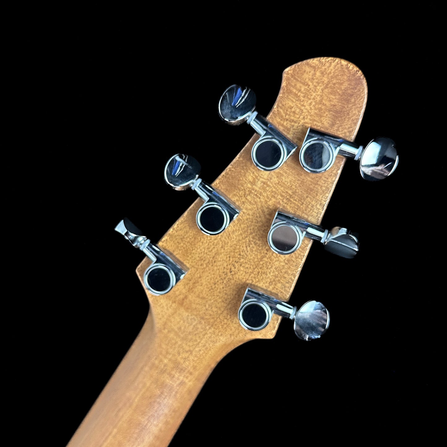 Back of headstock of Powers Electric A-Type Dolomite Silver FF42 Pearloid.