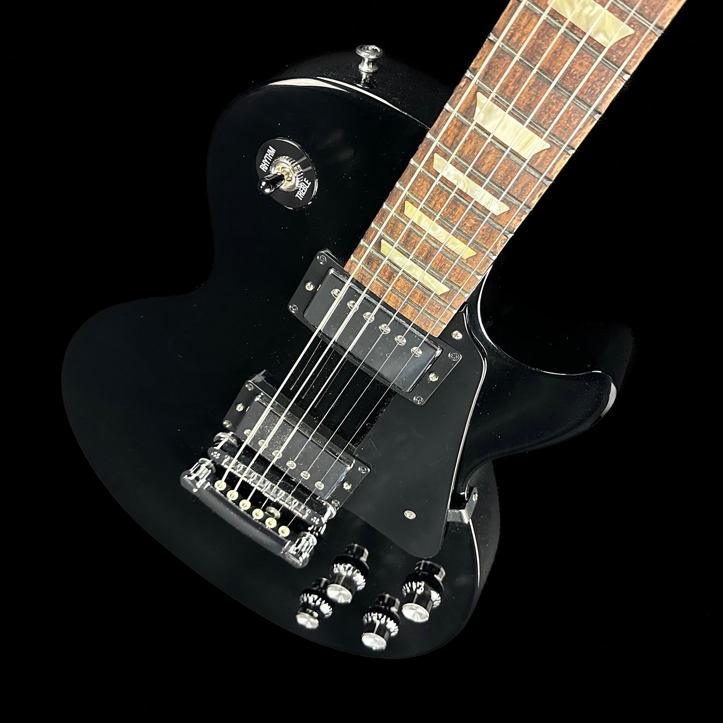 Front angle of Used 2008 Gibson Les Paul Studio Ebony.