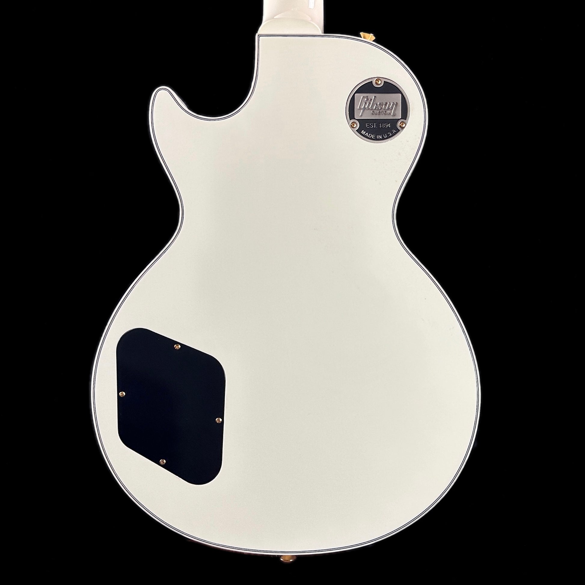 Back of body of Used Gibson Custom Shop Les Paul Custom Alpine White.