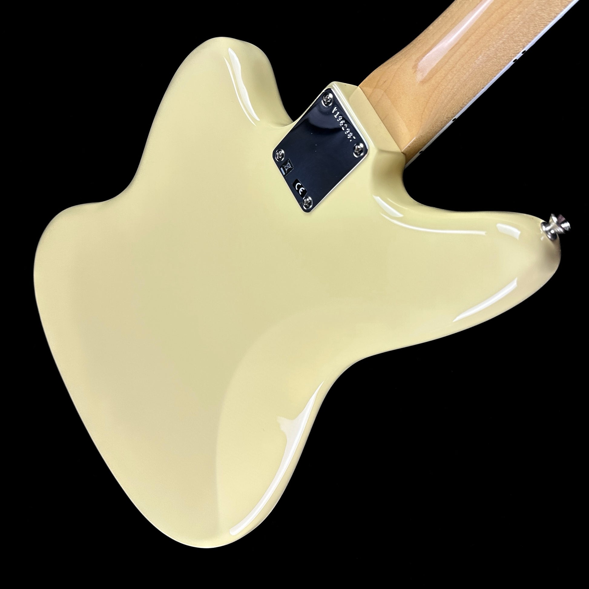 Back angle of Used Fender American Original Jaguar Olympic White.