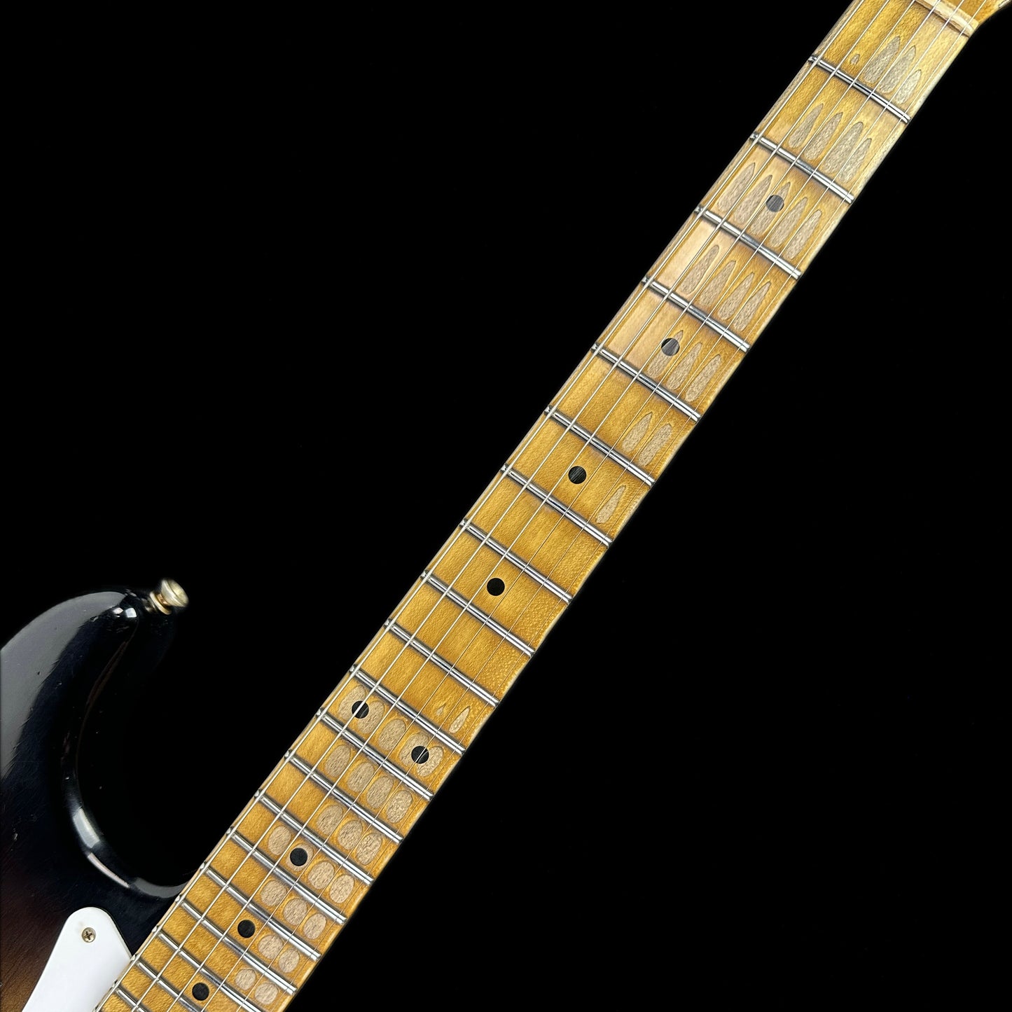 Fretboard of Fender Custom Shop LTD 70th Anniversary 1954 Stratocaster Heavy Relic 2-Color Sunburst.
