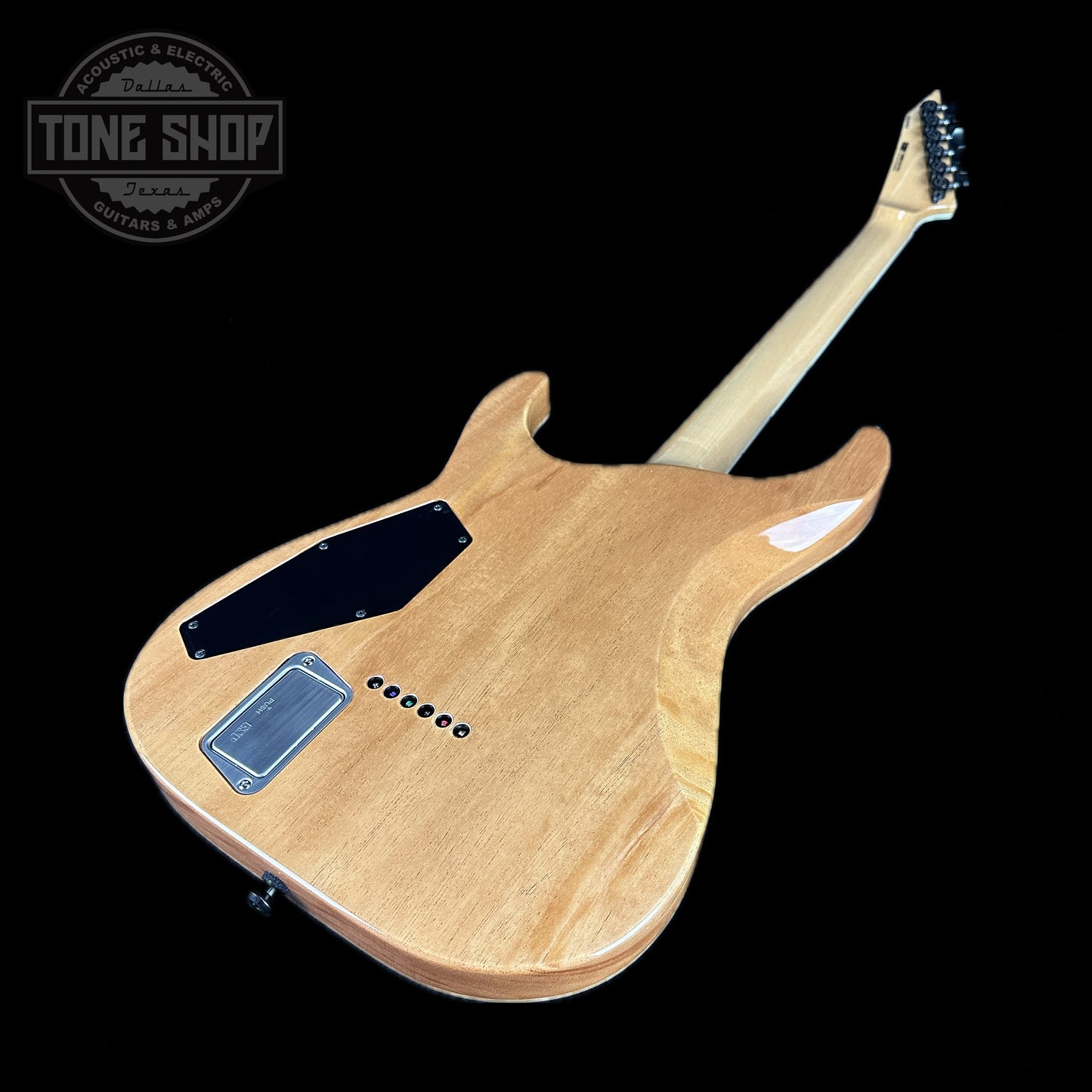 Back angle of ESP USA Horizon-II Flame Maple Blood Moon.