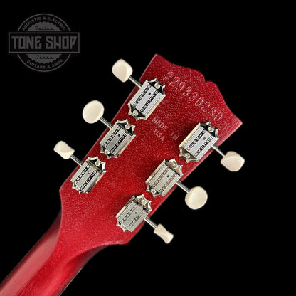 Back of headstock of Gibson Les Paul Special Double Cutaway Limited Edition Rick Beato Signature Sparkling Burgandy Satin.
