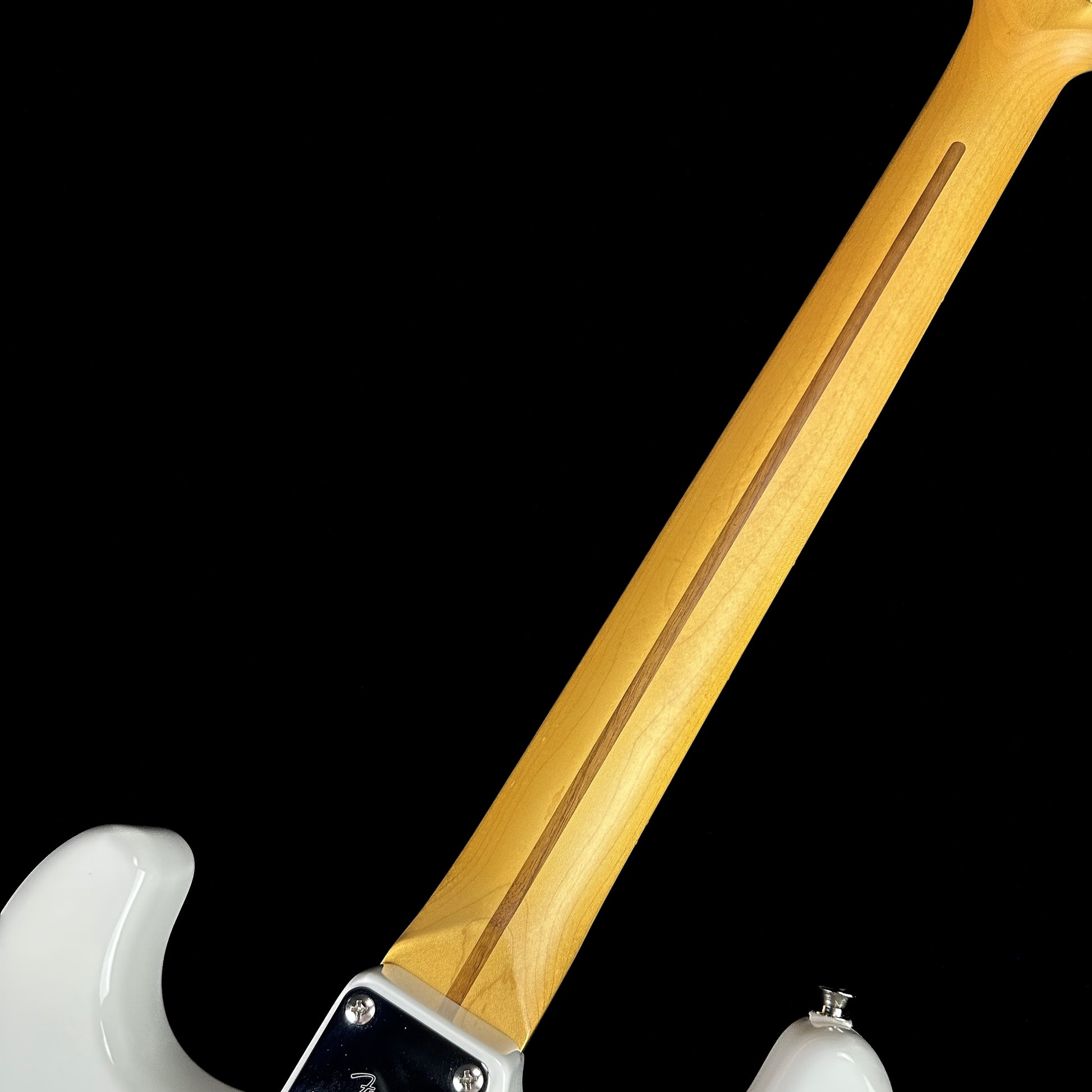 Back of neck of Used Fender Aerodyne Special Strat White.