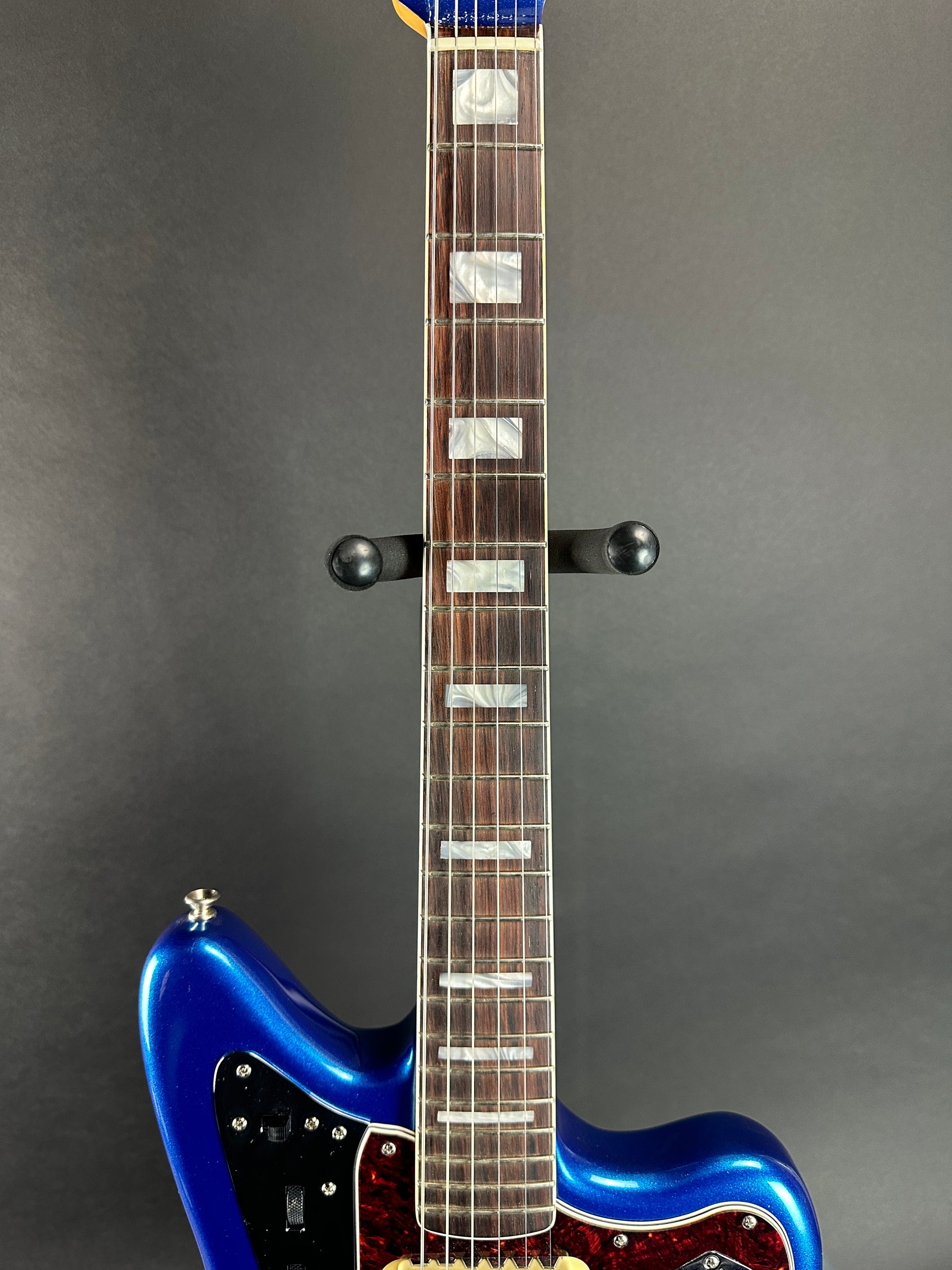 Fretboard of Used Fender 60th Anniversary Jaguar Mystic Lake Placid Blue.
