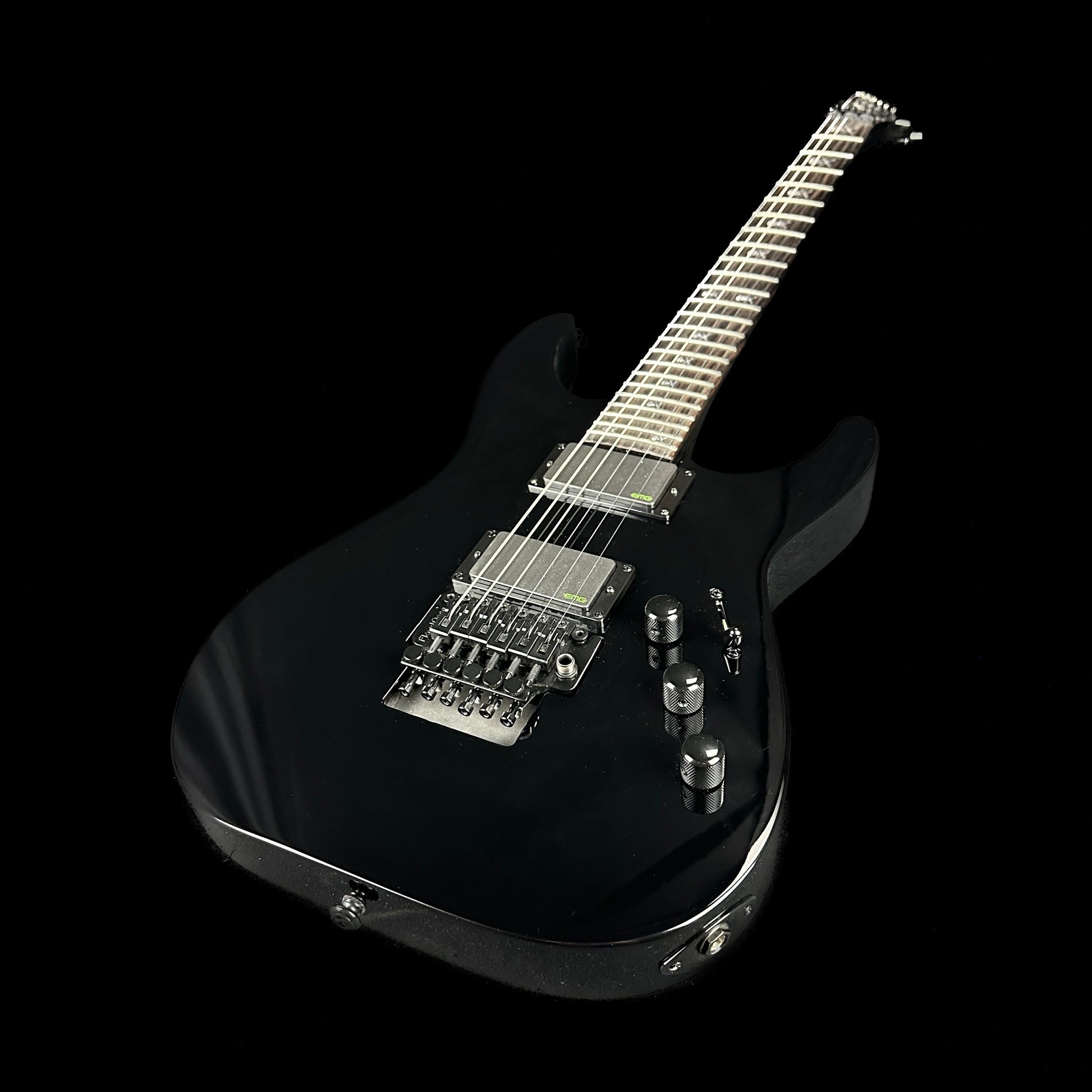 Front angle of Used ESP LTD KH-202 Kirk Hammett Black.