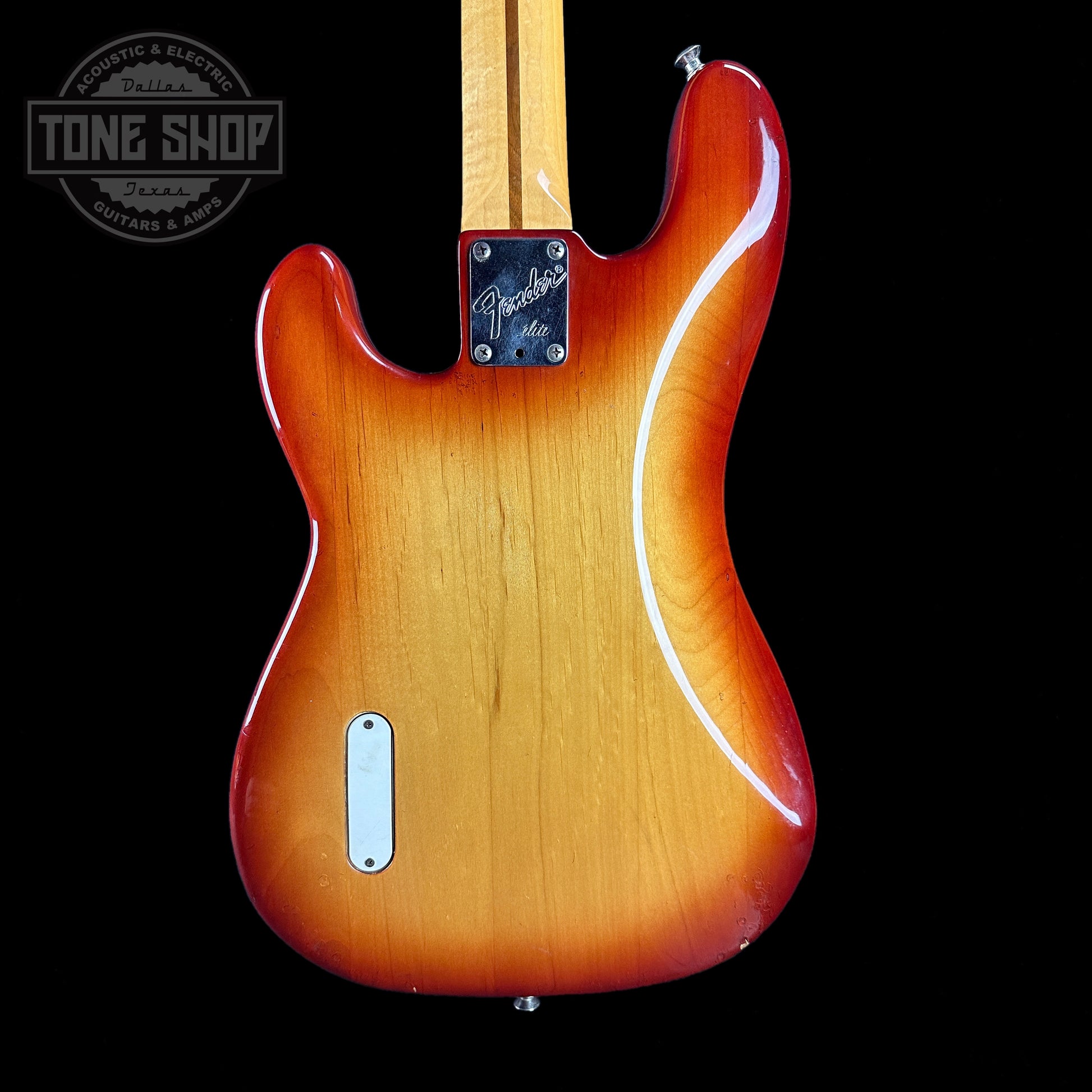 Back of body of Used 1983 Fender Elite Precision Bass II Sienna Burst.