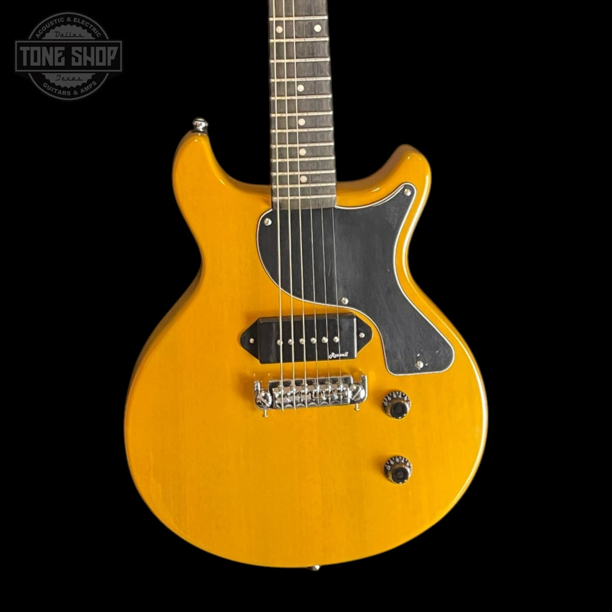 Front of Used Harley Benton DC-Junior Deluxe Series TV Yellow TSS7597.