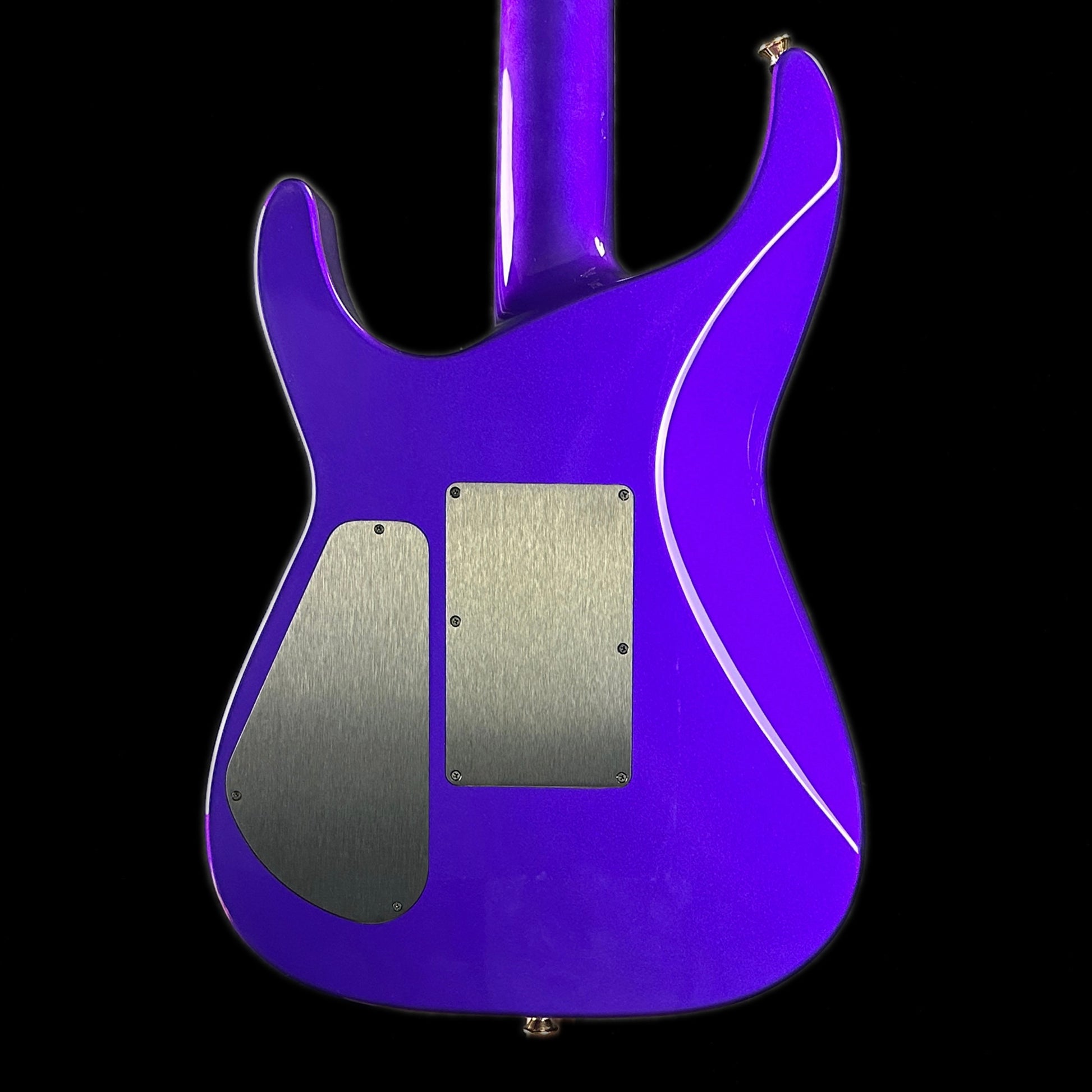 Back of body of Jackson Custom Shop SL 2H Floyd Rose Purple Metallic.