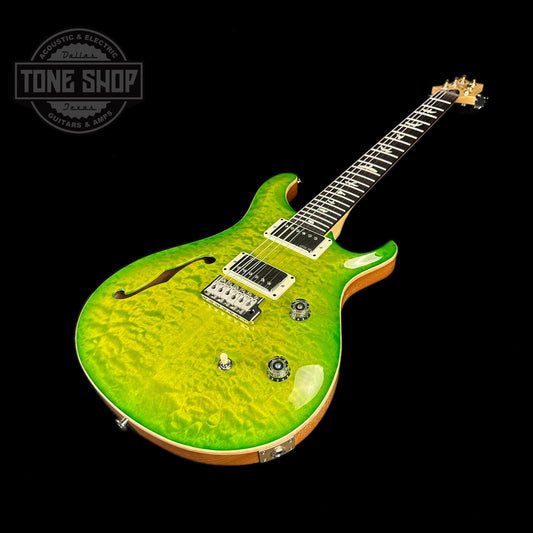 Front angle of PRS Paul Reed Smith CE24 Semi-Hollow Quilt Eriza Verde.