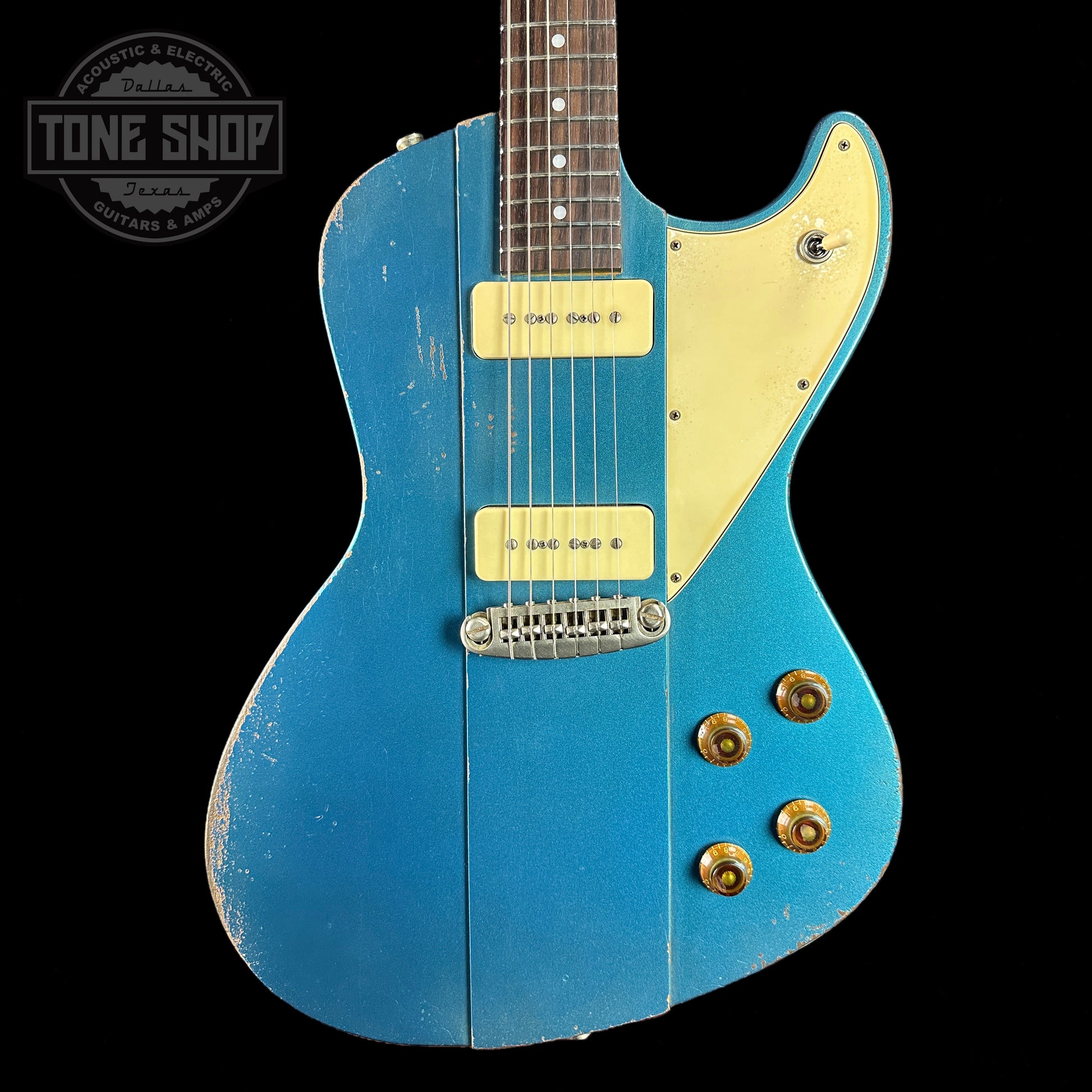 Front of body of Rock N Roll Relics Revenge Lake Placid Blue Med Aging.