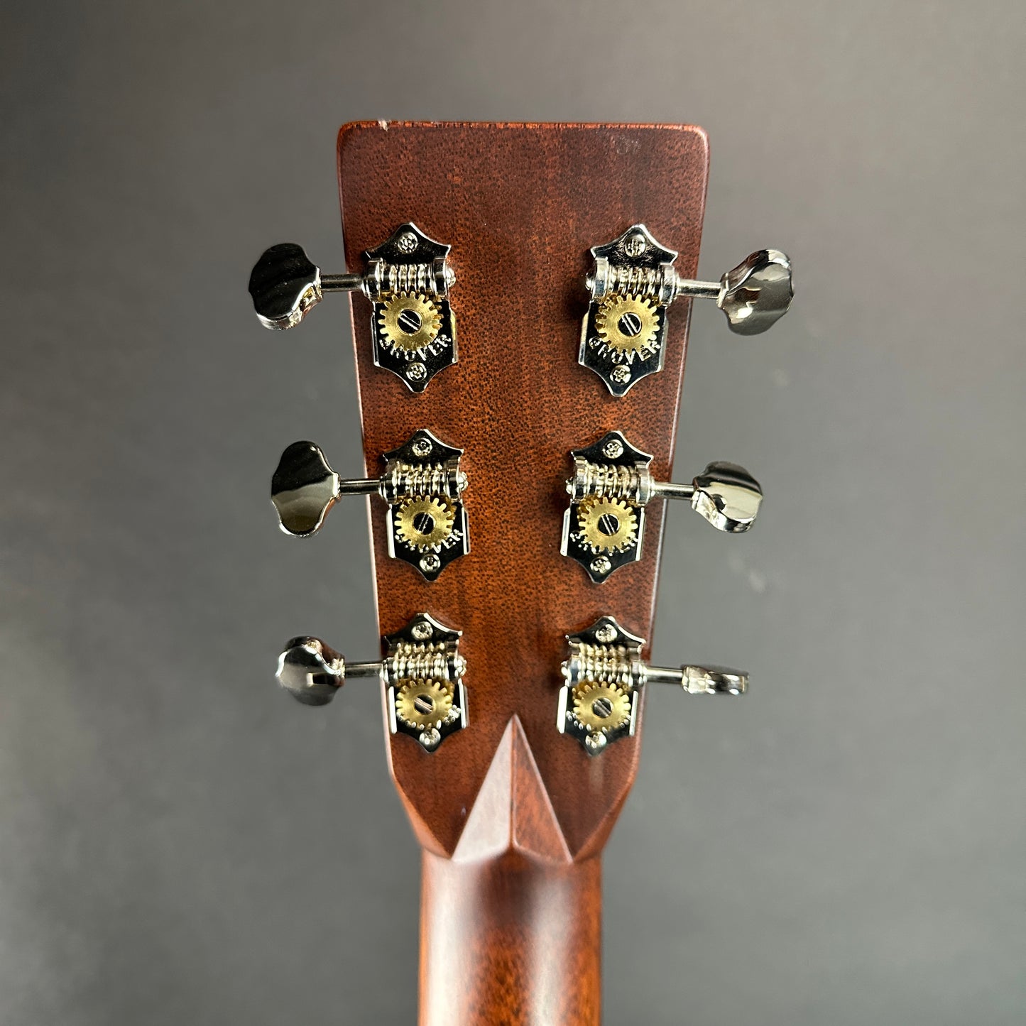 Back of headstock of Used Martin D-28 Ambertone.