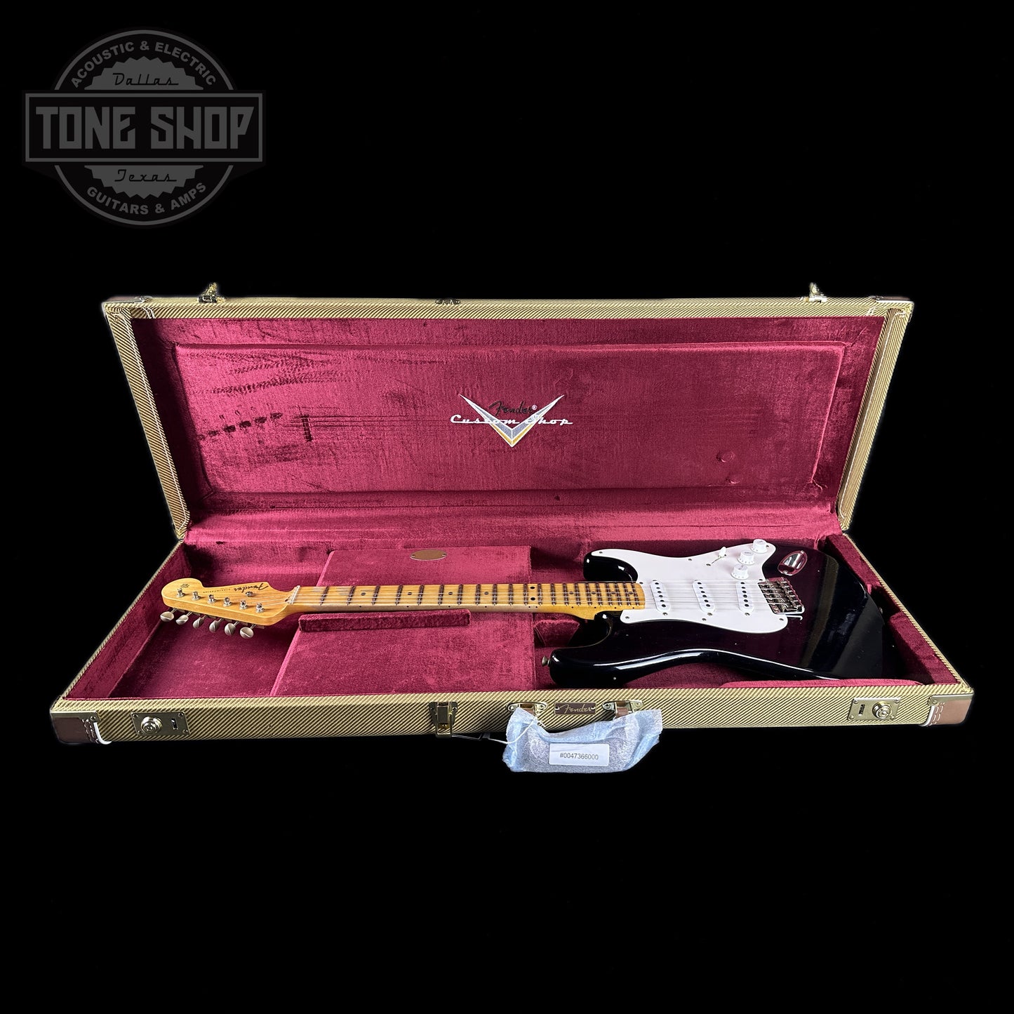 Fender 1956 Stratocaster Journeyman Relic Maple Neck Aged Black in case.