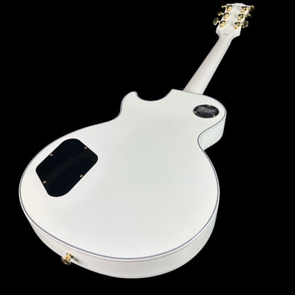 Back angle of Used Gibson Custom Shop Les Paul Custom Alpine White.