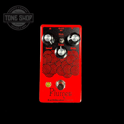 Top of EarthQuaker Devices Plumes Tone Shop Custom Candy Apple Red.