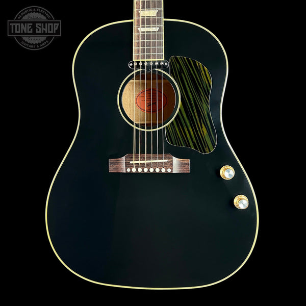 Front of Gibson Custom Shop Dealer Select J-160E Original Ebony w/Firestripe PG.
