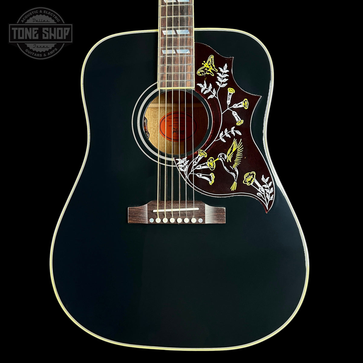 Front of Gibson Custom Made 2 Measure Hummingbird Torch Ebony LR Baggs VTC.
