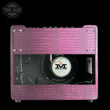 Purple textured guitar amplifier with M. Ronson logo on a black background