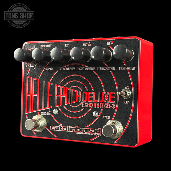 Front angle of Catalinbread TSG Exclusive Belle Epoch Deluxe Red Tape Echo Delay Pedal.