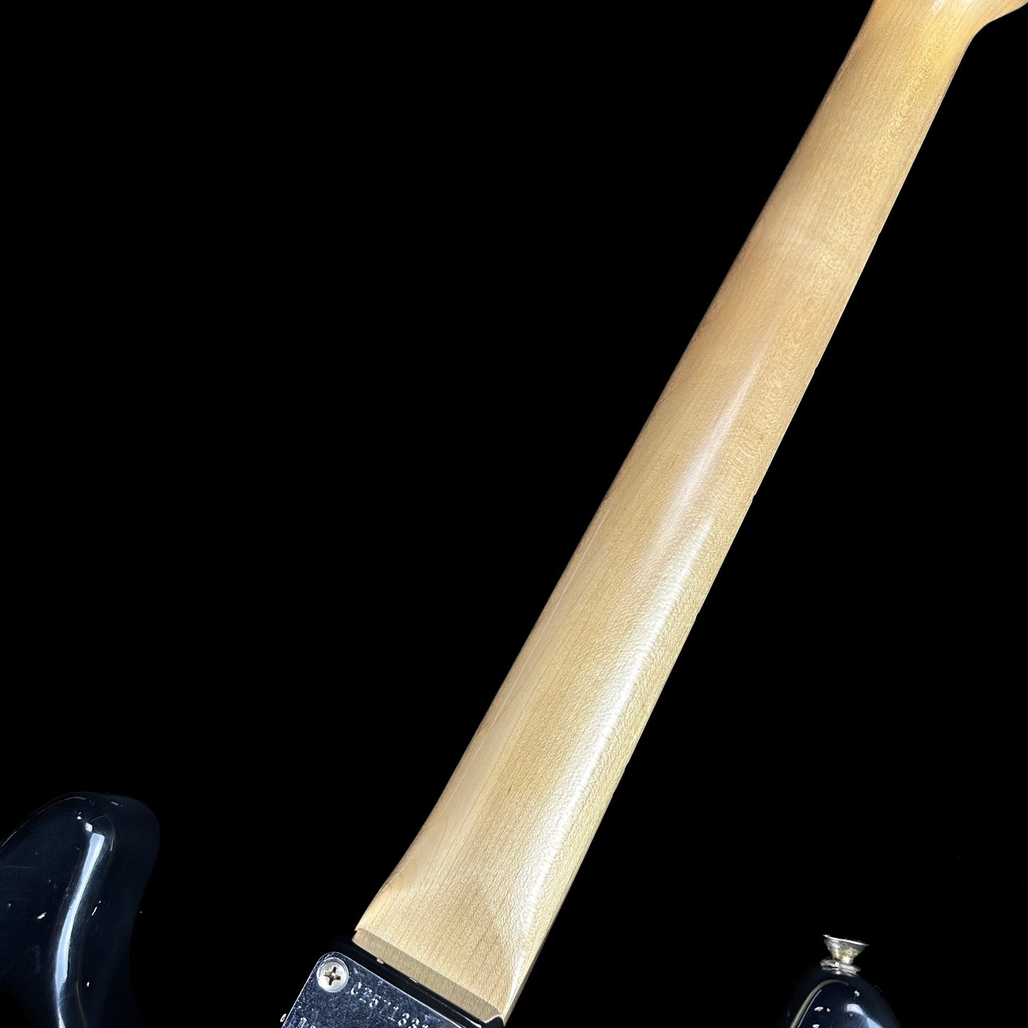 Back of neck of Fender Custom Shop Limited Edition 1968 Stratocaster Relic Aged Black.