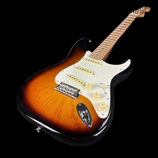 Front angle of Fender American Professional II Strat Roasted MP 2-Color Sunburst Ash.