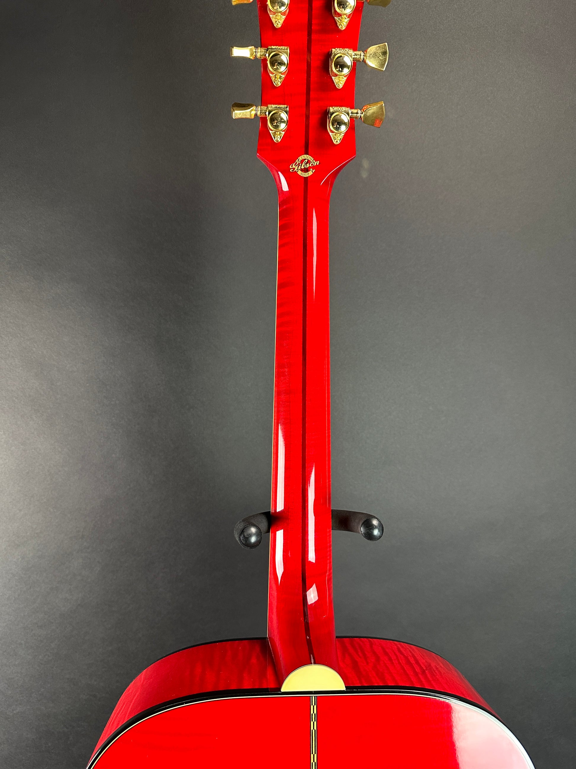 Back of neck of Used 2021 Gibson Orianthi SJ-200 Trans Red.