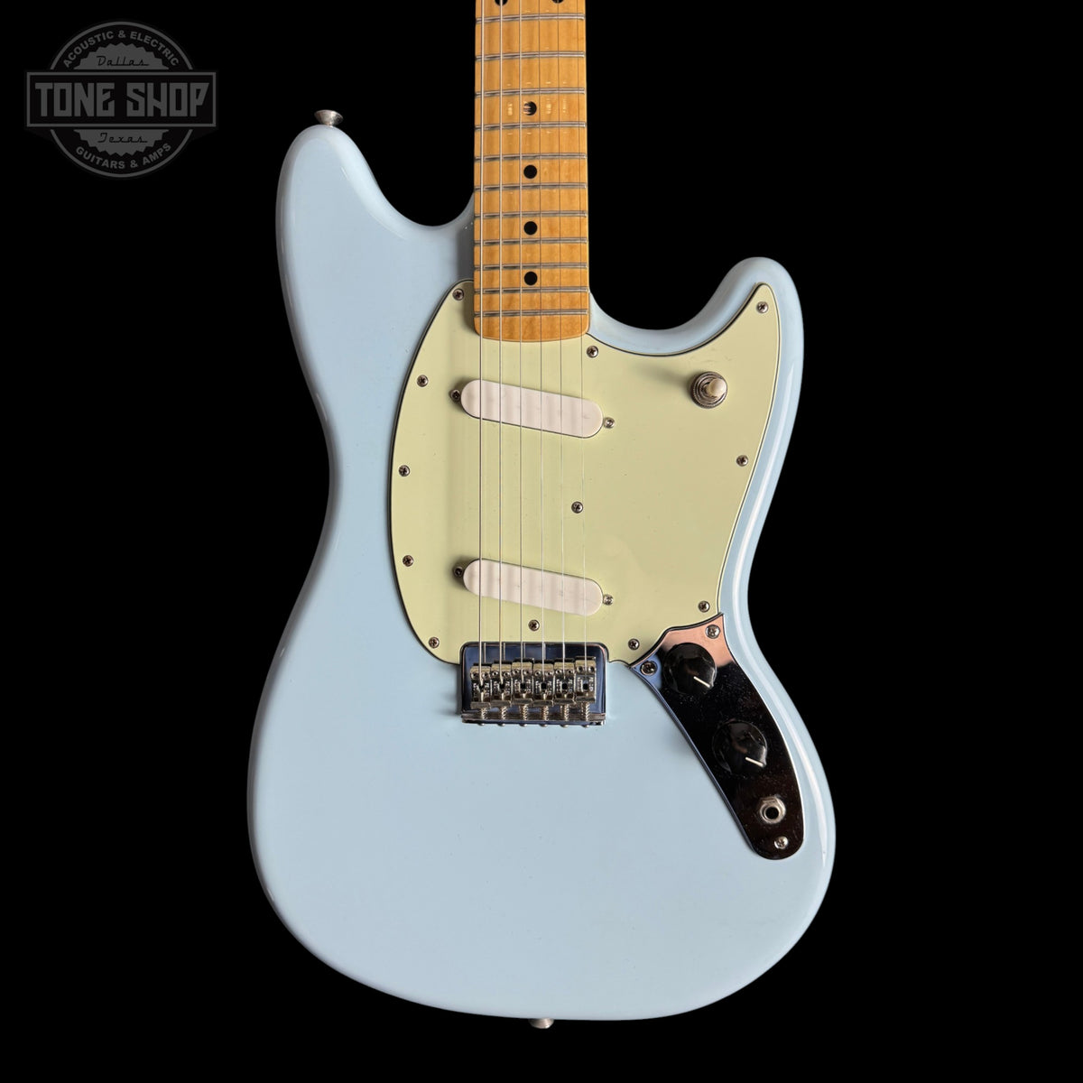 Front of Used Fender Player Mustang Sonic Blue.