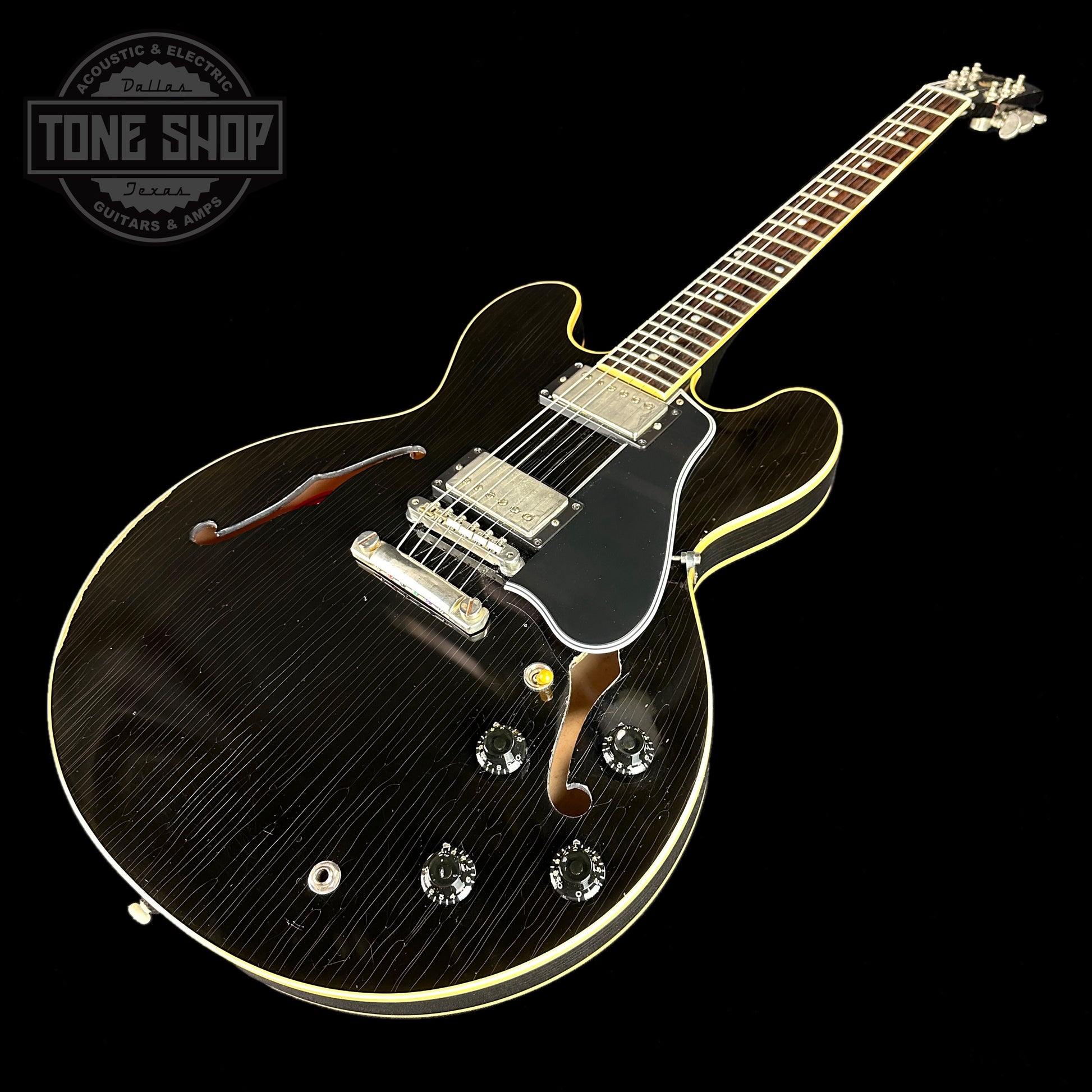 Front angle of Used Gibson Custom Shop 1959 Reissue ES-335 Ebony.