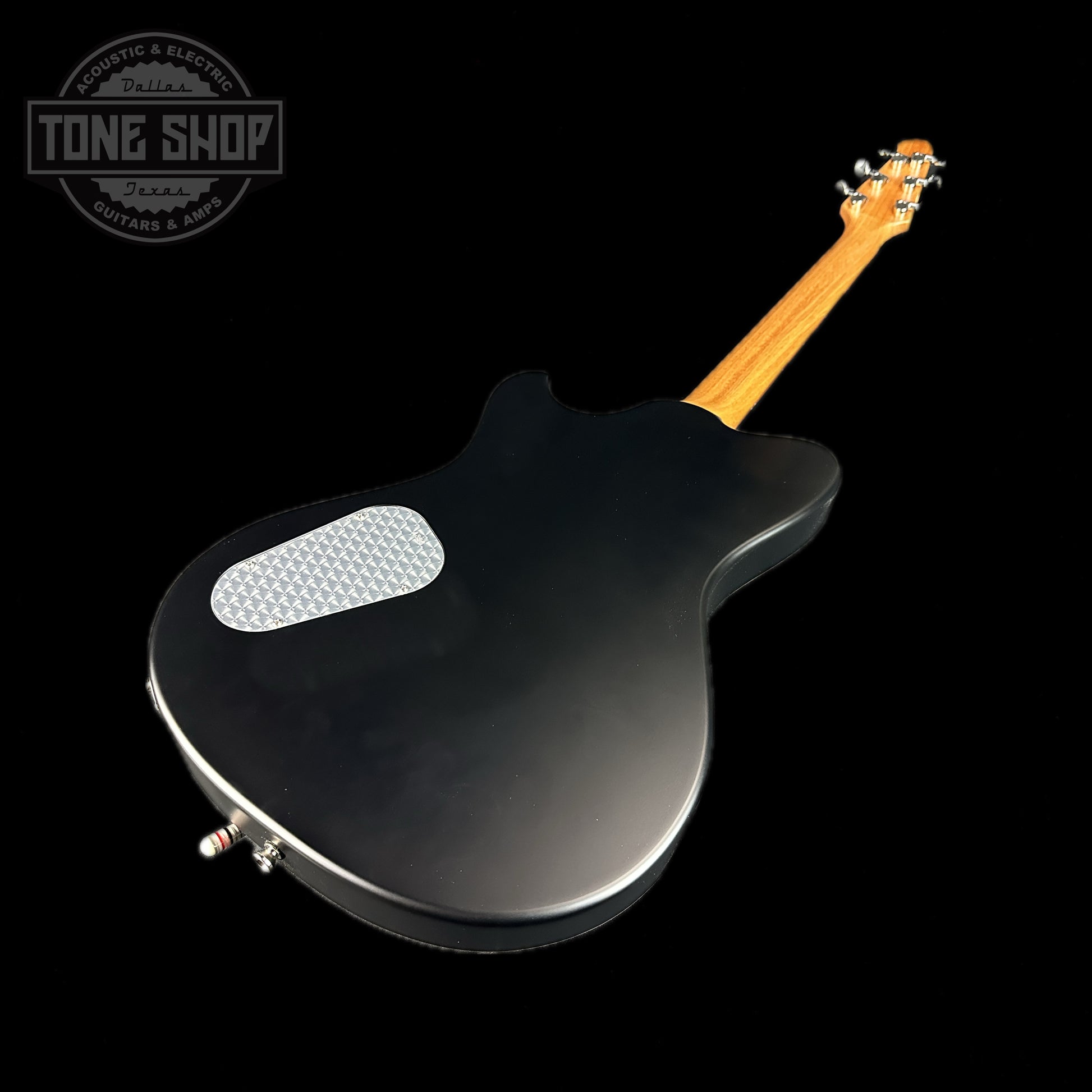 Back angle of Powers Electric A-Type Select Quilt Top Wild Cabernet Pearloid Pickguard FF42.