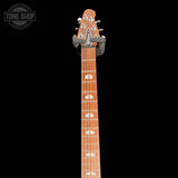 Headstock of Used Powers Electric A-Type Deluxe Blue Lagoon.