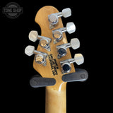 Back of headstock of Used 1999 Ernie Ball Music Man Axis Super Sport HH Hardtail Trans Gold.