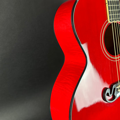 Side of Used 2021 Gibson Orianthi SJ-200 Trans Red.