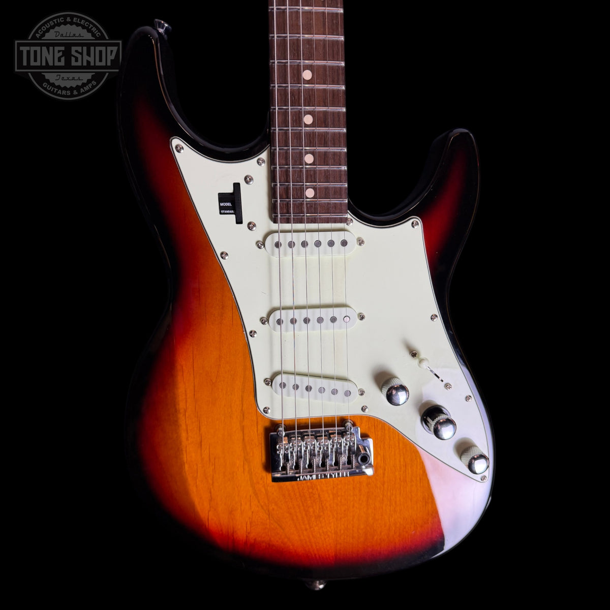 Front of Used Line 6 Variax JTV-69 w/Warmoth Plek'd Neck.