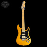 Full frontal of Used 2005 Fender American Deluxe HSS Mini Floyd Amber.